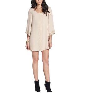 ASTR The Label Women's Cream Ivory Lace Trim Low Back 3/4 Sleeve Mini Dress XS